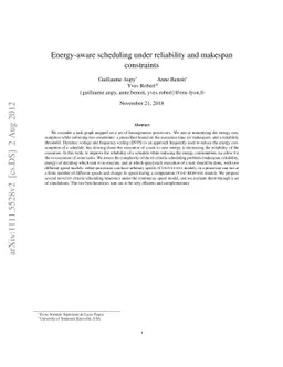 Energy-aware scheduling under reliability and makespan constraints