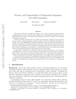 Security and Composability of Randomness Expansion from Bell
  Inequalities