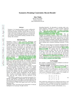 Symmetry Breaking Constraints: Recent Results