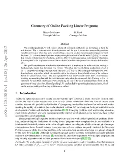Geometry of Online Packing Linear Programs
