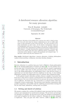 A distributed resource allocation algorithm for many processes