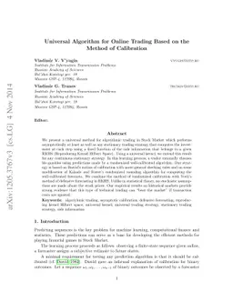 Universal Algorithm for Online Trading Based on the Method of
  Calibration