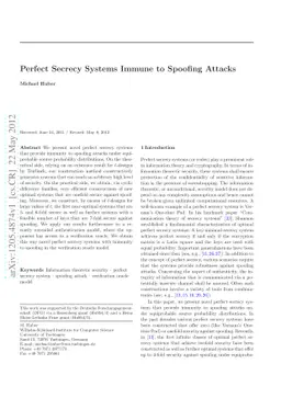 Perfect Secrecy Systems Immune to Spoofing Attacks