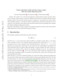 Linear regression model selection using p-values when the model
  dimension grows