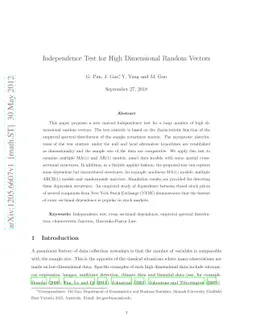 Independence Test for High Dimensional Random Vectors