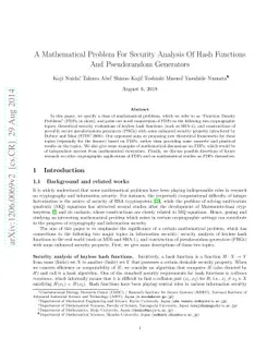 A mathematical problem for security analysis of hash functions and
  pseudorandom generators