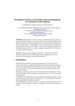 Developing a model for a text database indexed pedagogically for
  teaching the Arabic language