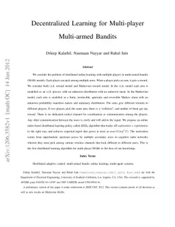 Decentralized Learning for Multi-player Multi-armed Bandits