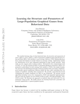 Learning the Structure and Parameters of Large-Population Graphical
  Games from Behavioral Data