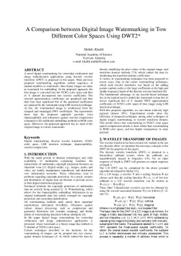 A Comparison between Digital Image Watermarking in Tow Different Color
  Spaces Using DWT2