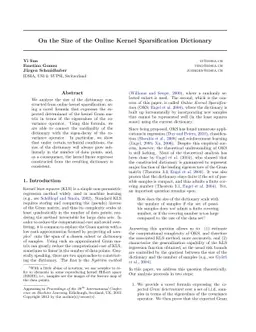 On the Size of the Online Kernel Sparsification Dictionary