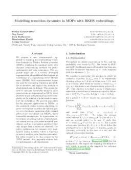 Modelling transition dynamics in MDPs with RKHS embeddings