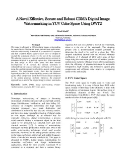 A Novel Effective, Secure and Robust CDMA Digital Image Watermarking in
  YUV Color Space Using DWT2