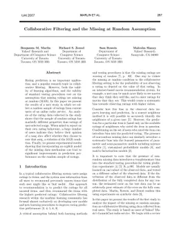 Collaborative Filtering and the Missing at Random Assumption