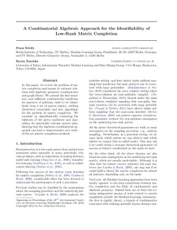A Combinatorial Algebraic Approach for the Identifiability of Low-Rank
  Matrix Completion