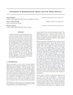 Estimation of Simultaneously Sparse and Low Rank Matrices