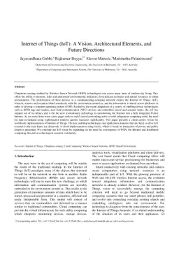 Internet of Things (IoT): A Vision, Architectural Elements, and Future
  Directions