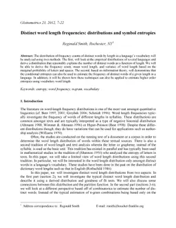 Distinct word length frequencies: distributions and symbol entropies