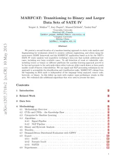 MARFCAT: Transitioning to Binary and Larger Data Sets of SATE IV