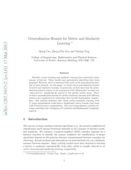 Generalization Bounds for Metric and Similarity Learning