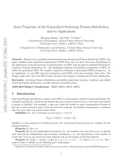 Some Properties of the Generalized Stuttering Poisson Distribution and
  its Applications