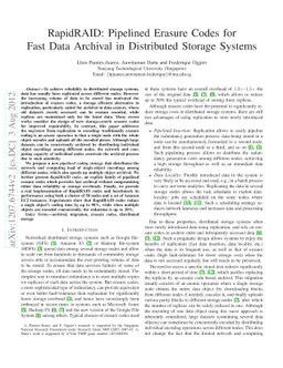 RapidRAID: Pipelined Erasure Codes for Fast Data Archival in Distributed
  Storage Systems