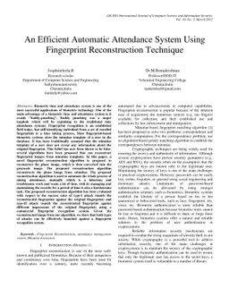 An Efficient Automatic Attendance System Using Fingerprint
  Reconstruction Technique