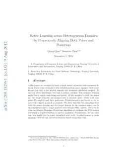 Metric Learning across Heterogeneous Domains by Respectively Aligning
  Both Priors and Posteriors