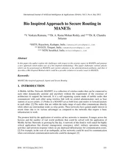 Bio Inspired Approach to Secure Routing in MANETs