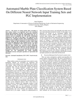Automated Marble Plate Classification System Based On Different Neural
  Network Input Training Sets and PLC Implementation