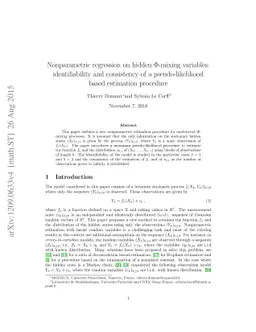 Nonparametric regression on hidden phi-mixing variables: identifiability
  and consistency of a pseudo-likelihood based estimation procedure