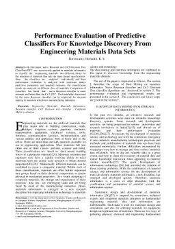 Performance Evaluation of Predictive Classifiers For Knowledge Discovery
  From Engineering Materials Data Sets