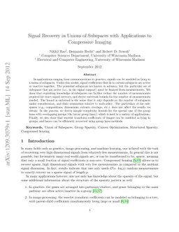 Signal Recovery in Unions of Subspaces with Applications to Compressive
  Imaging