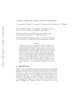 Analog readout for optical reservoir computers