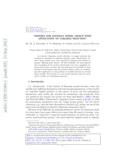Criteria for Bayesian model choice with application to variable
  selection