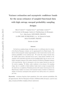 Variance estimation and asymptotic confidence bands for the mean
  estimator of sampled functional data with high entropy unequal probability
  sampling designs