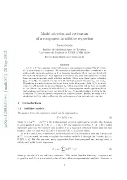 Model selection and estimation of a component in additive regression