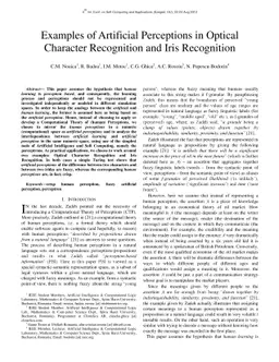 Examples of Artificial Perceptions in Optical Character Recognition and
  Iris Recognition
