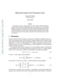 Maximal Invariants Over Symmetric Cones