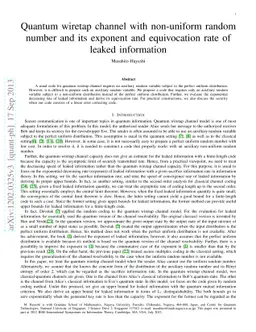 Quantum wiretap channel with non-uniform random number and its exponent
  and equivocation rate of leaked information