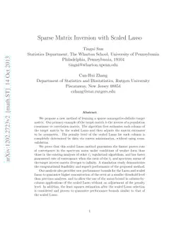 Sparse Matrix Inversion with Scaled Lasso