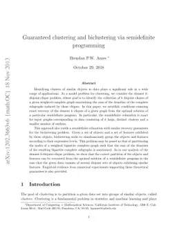 Guaranteed clustering and biclustering via semidefinite programming