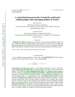 A central limit theorem in the $β$-model for undirected random
  graphs with a diverging number of vertices
