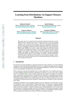 Learning from Distributions via Support Measure Machines