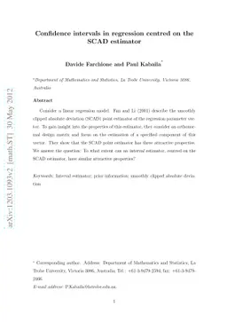 Confidence intervals in regression centred on the SCAD estimator