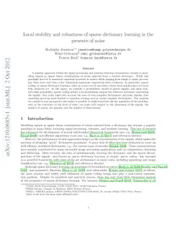Local stability and robustness of sparse dictionary learning in the
  presence of noise