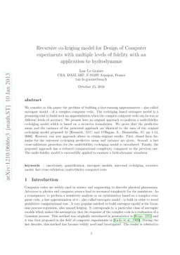 Recursive co-kriging model for Design of Computer experiments with
  multiple levels of fidelity with an application to hydrodynamic