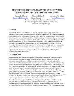 Identifying critical features for network forensics investigation
  perspectives