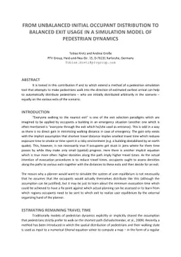 From Unbalanced Initial Occupant Distribution to Balanced Exit Usage in
  a Simulation Model of Pedestrian Dynamics