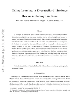 Online Learning in Decentralized Multiuser Resource Sharing Problems